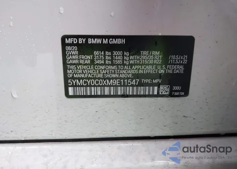 2021 BMW X6 M from USA, damaged, VIN 5YMCY0C0XM9E11547